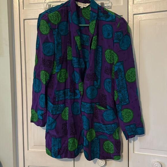 100% Silk Sunny Leigh Vintage Floral print blazer - Size S - Picture 11 of 11